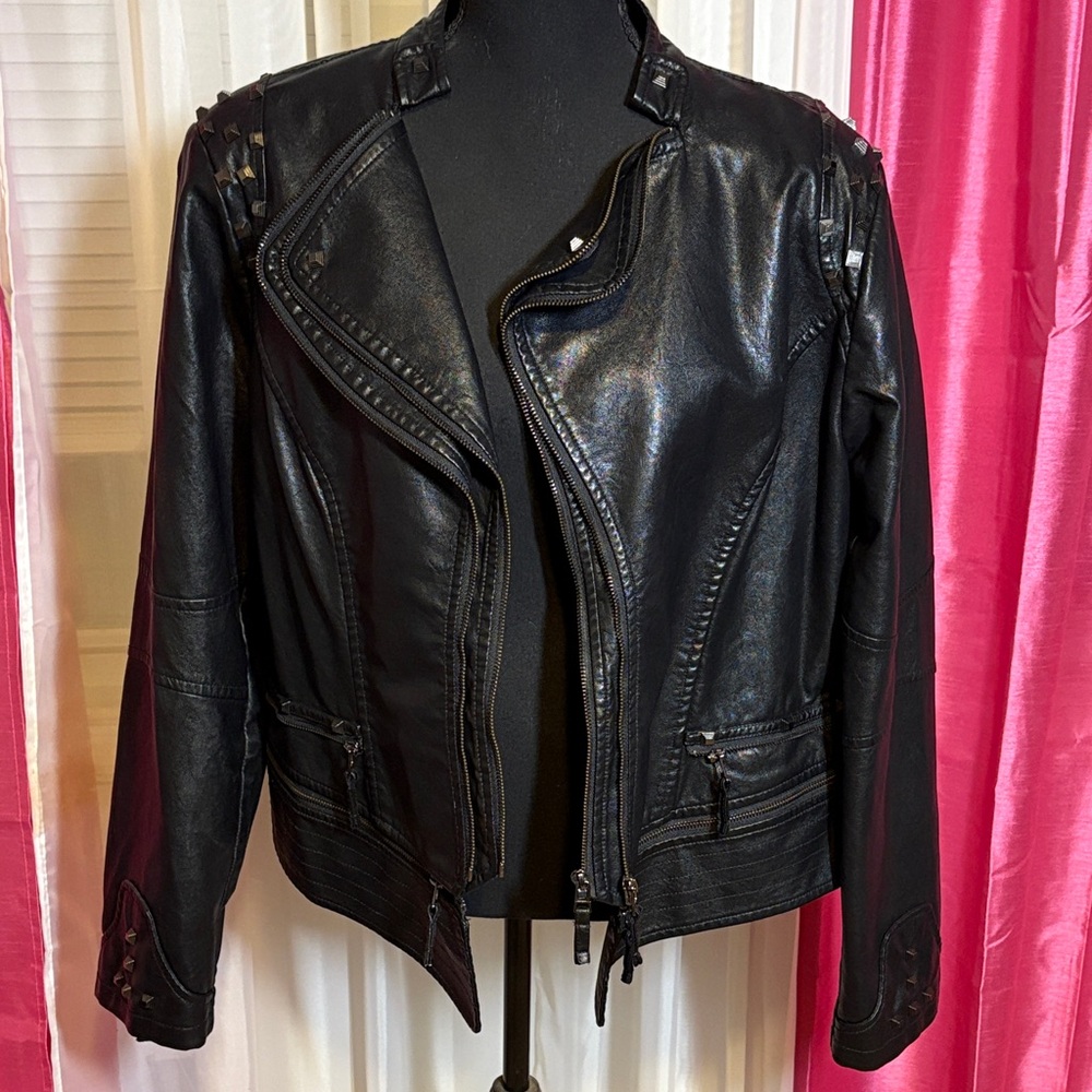 Chou Yatou Faux Black Leather Jacket 2XL